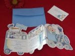 Invitatii botez model trenulet model bleu 12 cm x 16 cm
