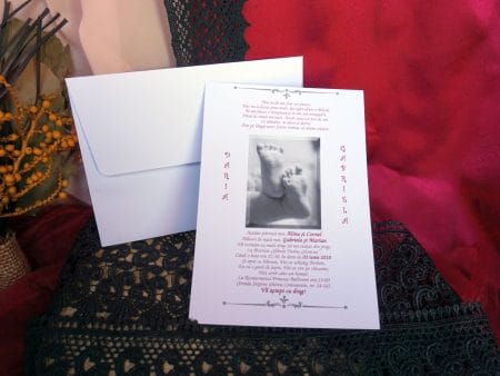 Invitatii de botez carton mat destinat textului 13.5 x 20 cm