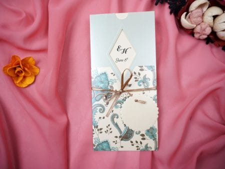 Invitatii nunta clasice bleu 9.9 x 21 cm
