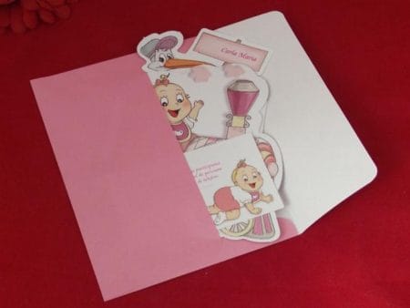 Invitatii botez model trenulet model alb rosu 12 cm x 16 cm