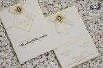 Invitatii nunta striatii piatra si margini aurii 16 x 23 cm