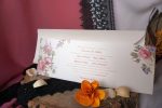 Invitatii nunta model trandafiri roz lila 9.5 x 27 cm