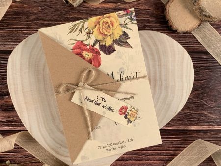 Invitatii nunta model floral fundita eticheta invitati 11 x 17 cm