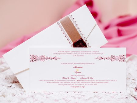 Invitatii nunta carton model banda carton sigiliu 11.6 x 25.5 cm