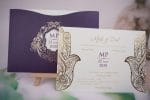 Invitatii nunta carton mat auriu si plic tip buzunar 19.6 x 13.8 cm