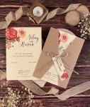 Invitatii nunta model floral personalizat cu sfoara 11.5 x 17 cm