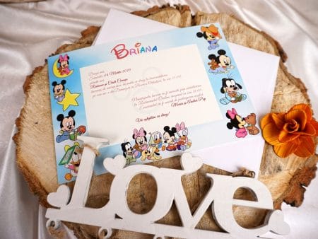 Invitatii botez personaje disney 19.5 x 13.8 cm