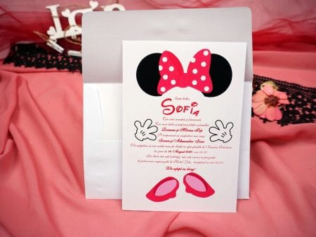 Invitatii botez imagine cu Minnie Mouse 13.5 x 20 cm