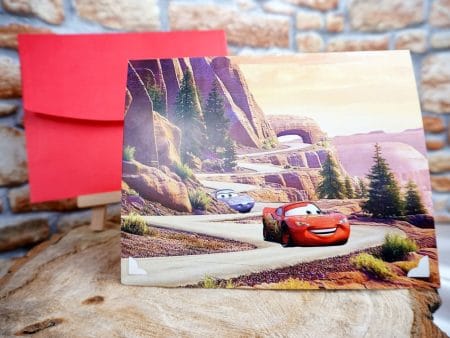 Invitatii botez cu model 3D in forma de masinuta 16 x 25.5 cm