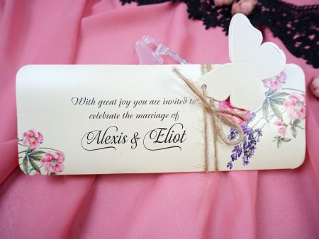 Invitatii nunta flori de camp si fluturas 21 x 8.2 cm