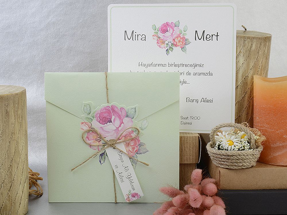 Invitatii nunta carton mat floral plic cartonas lista familiilor 16 x 16 cm Invitatii nunta carton mat floral plic cartonas lista familiilor 16 x 16 cm