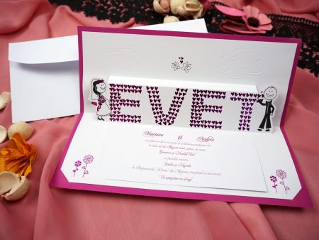 Invitatii de nunta din trei parti plic imprimare si limba 10 x 24.5 cm