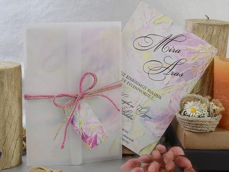 Invitatii nunta carton mat folia transparenta snur pentru trecerea persoanelor invitate 13.5 x 19.5 cm