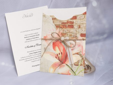 Invitatii nunta model clasic rustic si snur 14 x 22 cm