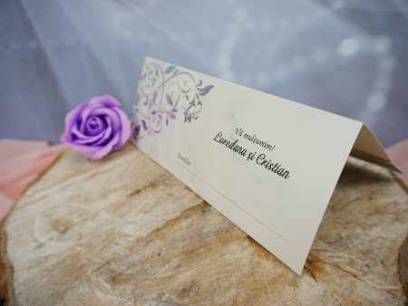 Card de asezare la masa flori argintii 20 x 18 cm