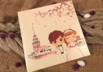 Invitatii nunta lucioasa cu imagini miri 16.2 x 16.2 cm