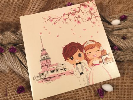 Invitatii nunta lucioasa cu imagini miri 16.2 x 16.2 cm