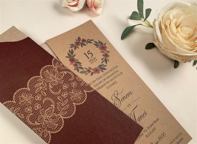 Invitatii nunta elegante maro 7.9 x 21.4 cm Invitatii nunta elegante maro 7.9 x 21.4 cm