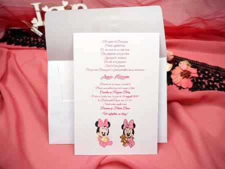 Invitatii botez imagine cu Minnie 13.5 x 20 cm