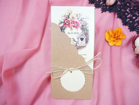Invitatii nunta decor floral cu plic decupat 9.7 x 20.9 cm