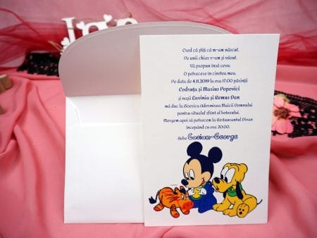 Invitatii botez cu personaje Disney 13.5 x 20 cm