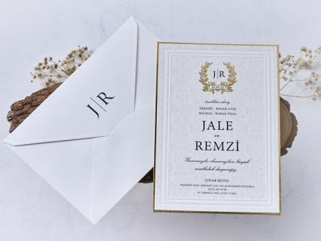 Invitatii nunta cu margini si lauri aurii 15 x 21.6 cm