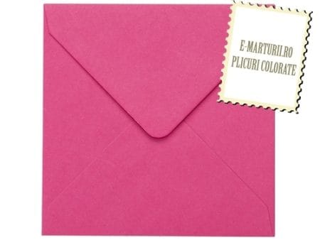 Plicuri fucsia patrate invitatii botez fetite 130 x 130 mm set 20 buc