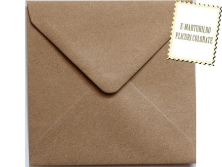 Plicuri patrate mici invitatii hartie craft reciclata Vintage 130 x 130 mm set 20 buc