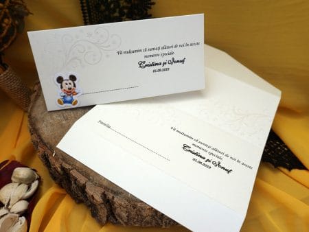 Plicuri de bani botez baieti în relief cu Mickey Mouse. 9 x 20 cm