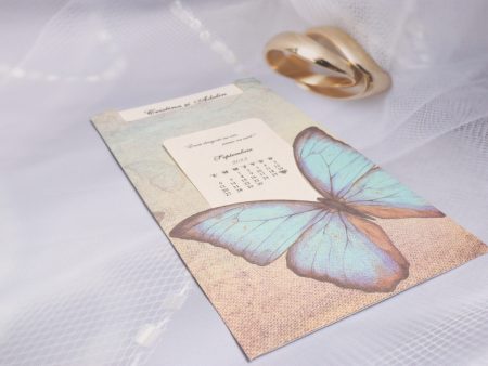Invitatii nunta model cu fluture bleu 12 x 22 cm
