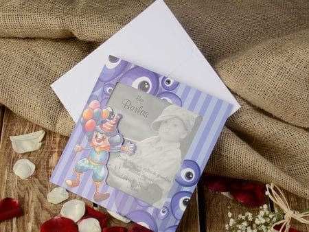 Invitatii botez model dungi lila 16.5 x 16.5 cm