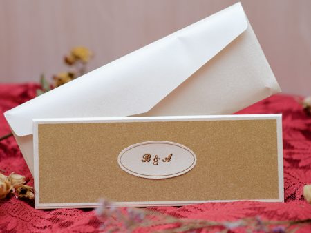 Invitatii de nuntă cu sclipici auriu şi model pe margini 9.8 x 27 cm