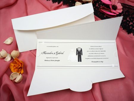 Invitatii nunta carton mat pentru text model in relief 8.5 x 24.5 cm