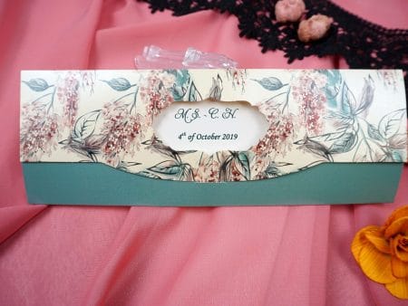 Invitatii nunta model floral crem verde 22 x 8 cm