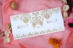 Invitatii nunta forma de plic cu sclipici si doua decupaje 22.9 x 10.9 cm