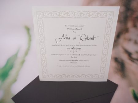 Invitatii nunta margini gri personalizare sigiliu ceara 17 x 17.5 cm