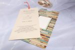 Invitatii nunta carton sidefat vintage multicolor cu decupaj 10.5 x 22 cm