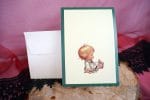 Invitatii botez model bebe margini verzi 11.5 x 17.5 cm