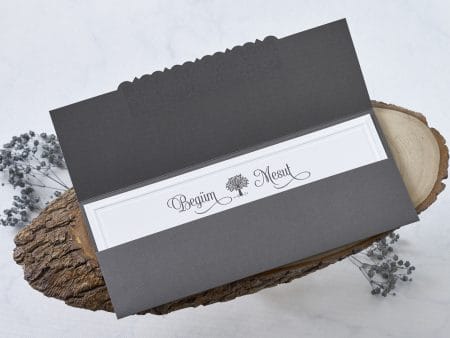 Invitatii nunta albe cu plic gri elegant 9.7 x 24 cm