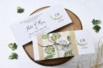 Invitatii nunta de lux albe flori verzi 11 x 24 cm
