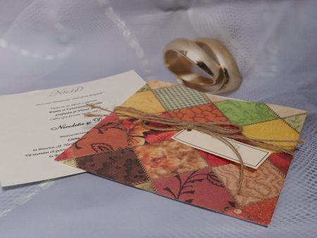 Invitatii de nunta din carton mat model traditional snur si cartonas 16 x 16 cm