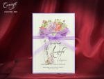 Invitatii nunta carton mat cu motive florale si panglica 19 x 13.5 cm