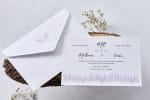 Invitatii nunta albe cu flori de lavanda 14.5 x 20.6 cm