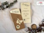 Invitatii nunta elegante crem maro cu snur 9.6 x 21 cm