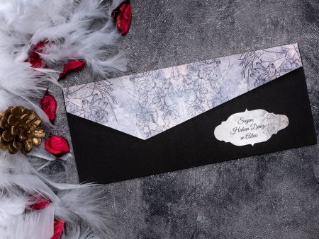 Invitatii nunta plic negru model albastru 21.6 x 9.1 cm