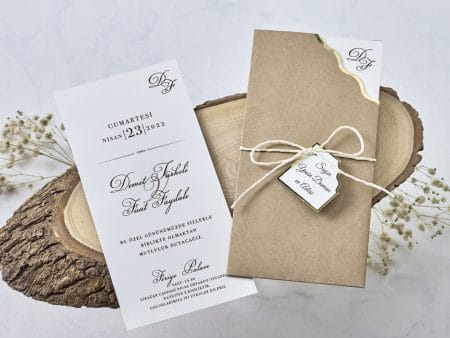 Invitatii nunta elegante margini aurii 10.5 x 21.5 cm