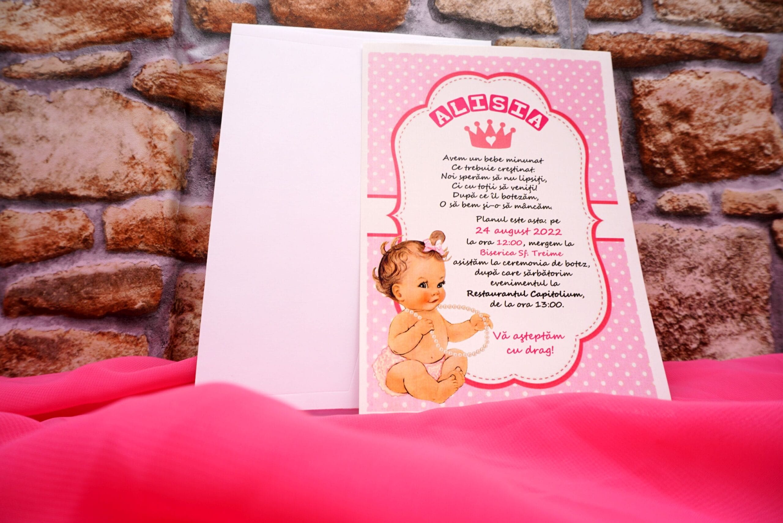 Invitatii botez roz cu buline Invitatii botez roz cu buline