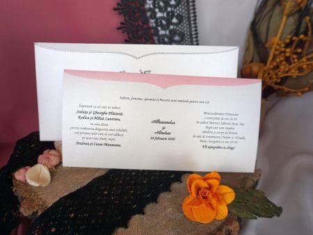 Invitatii nunta albe elegante 11 x 22 cm