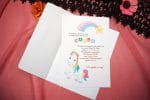 Invitatii botez cu unicorn si curcubeu 13.5 x 20 cm