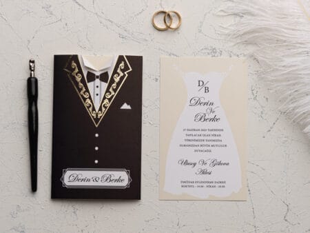 Invitatii nunta mire si mireasa printate pe un carton alb